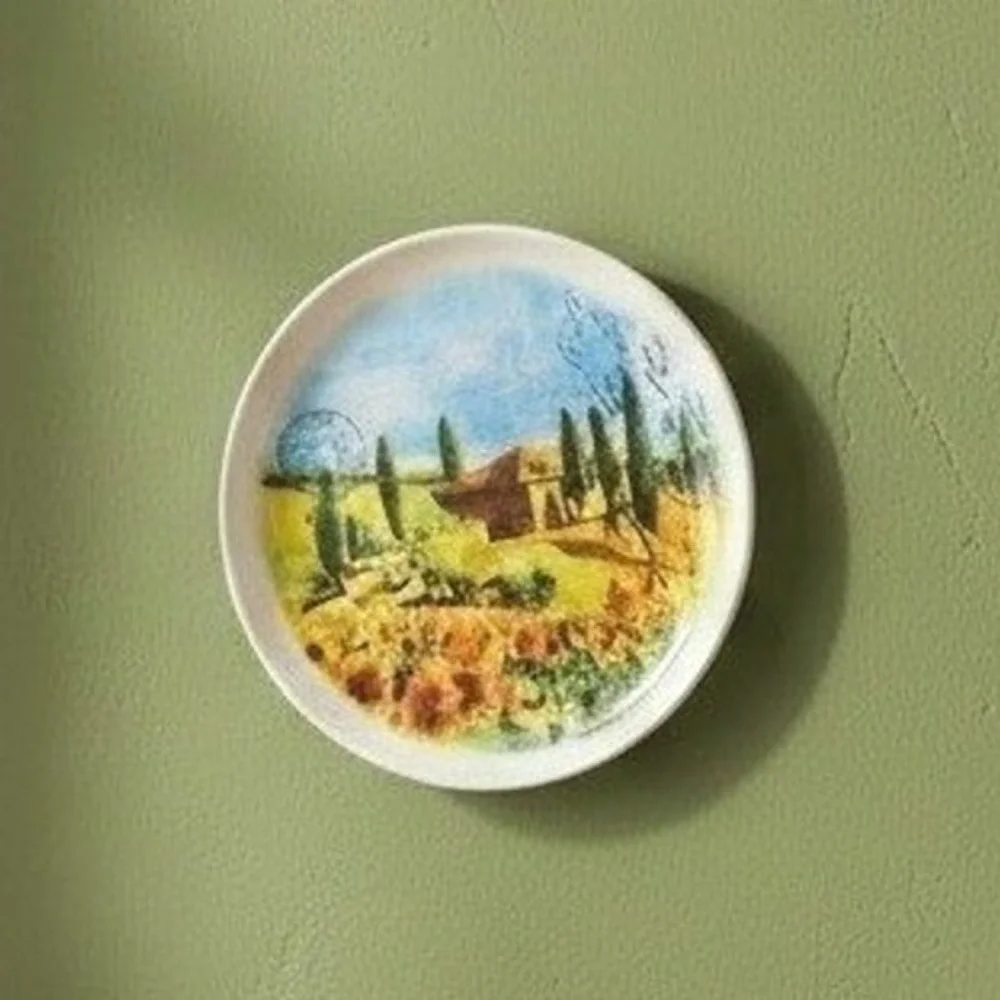 Ceramisia Italian Salad Dessert Decor Plate Tuscan Landscape Mediterranean Art